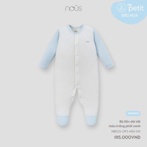  Bộ liền dài tất màu trắng phối xanh NB 
