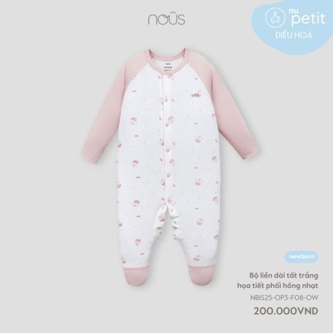  Bộ liền dài tất trắng họa tiết phối hồng nhạt 