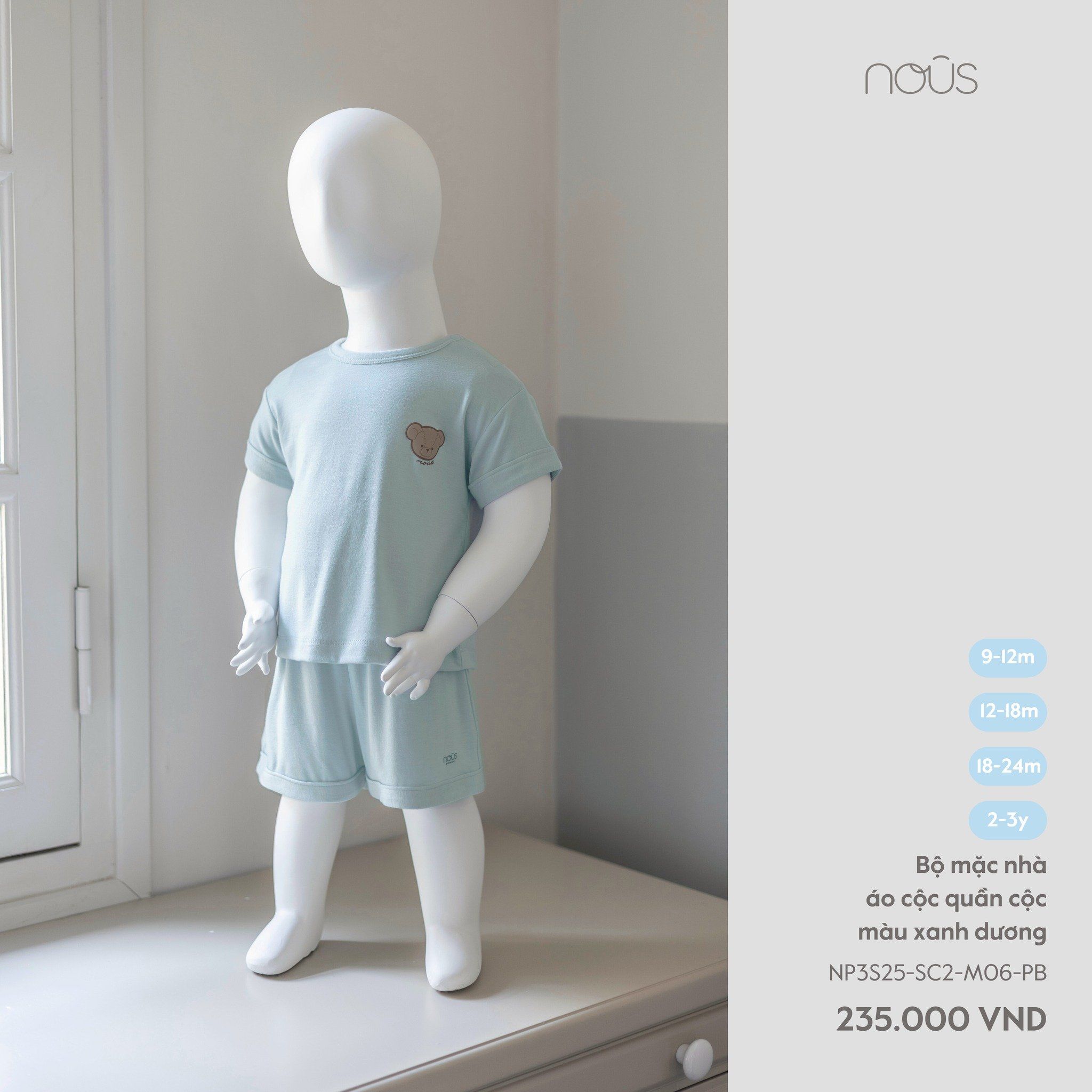  Bộ mặc nhà áo cộc quần cộc màu xanh dương 