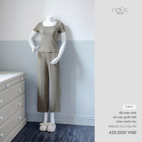  Bộ mặc nhà áo cộc quần dài màu xanh rêu 