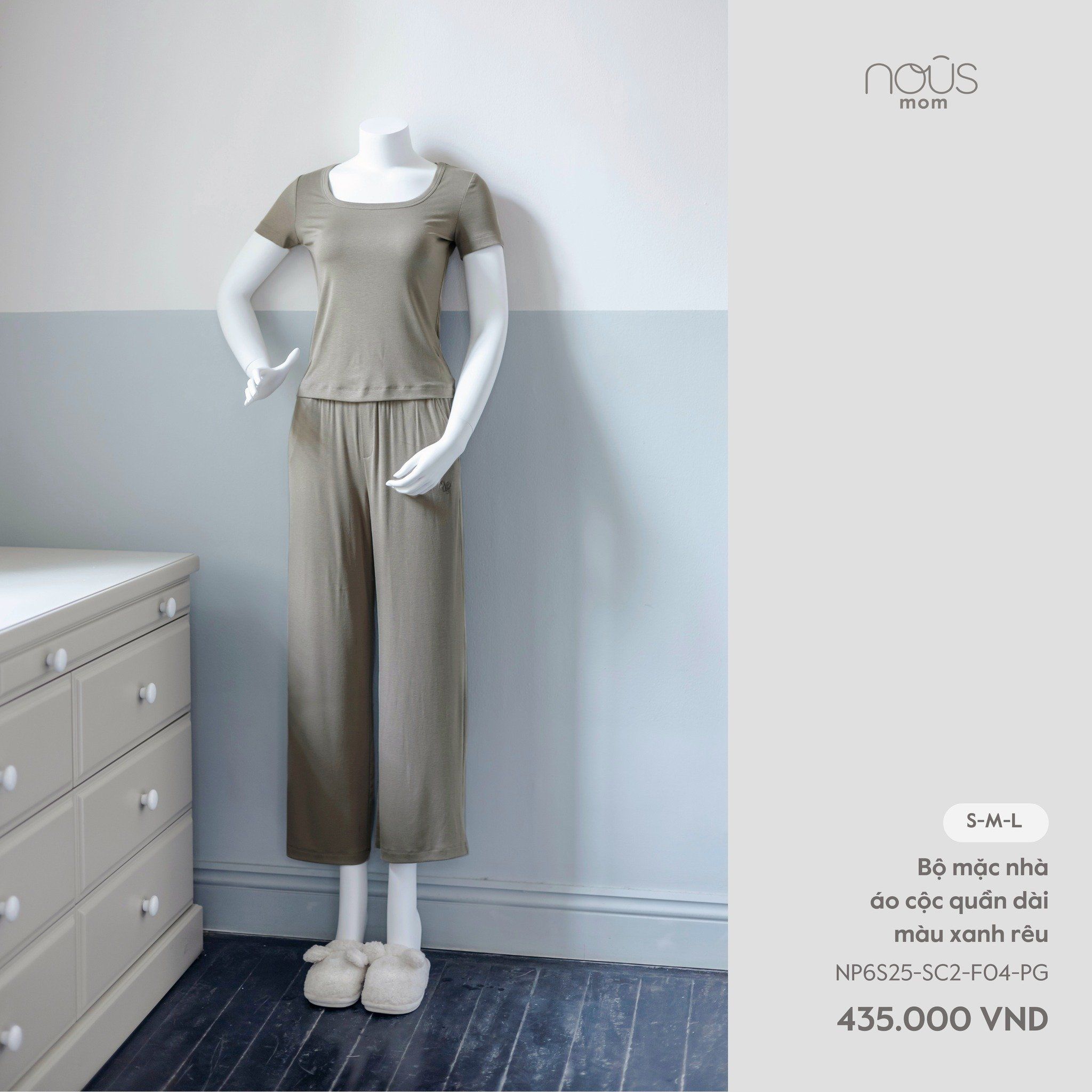  Bộ mặc nhà áo cộc quần dài màu xanh rêu 