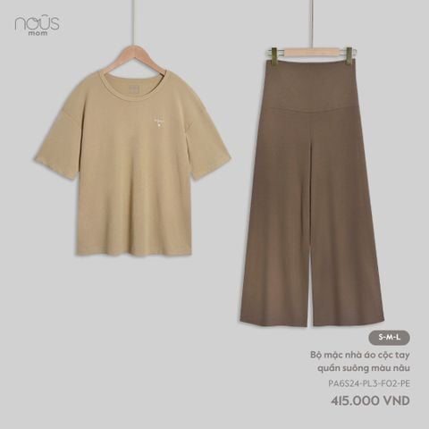  Bộ mặc nhà áo cộc tay quần suông màu nâu 