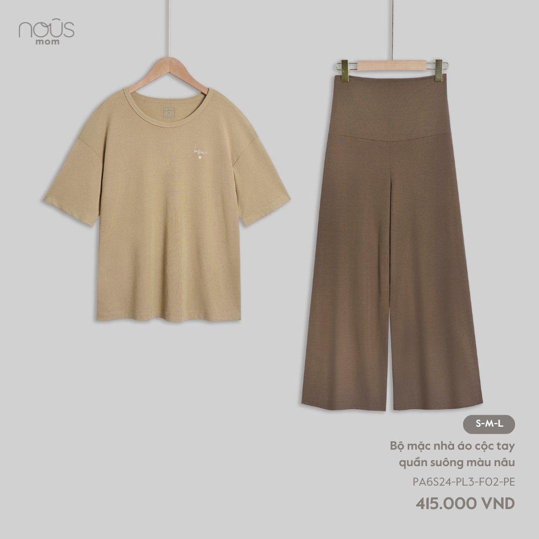  Bộ mặc nhà áo cộc tay quần suông màu nâu 