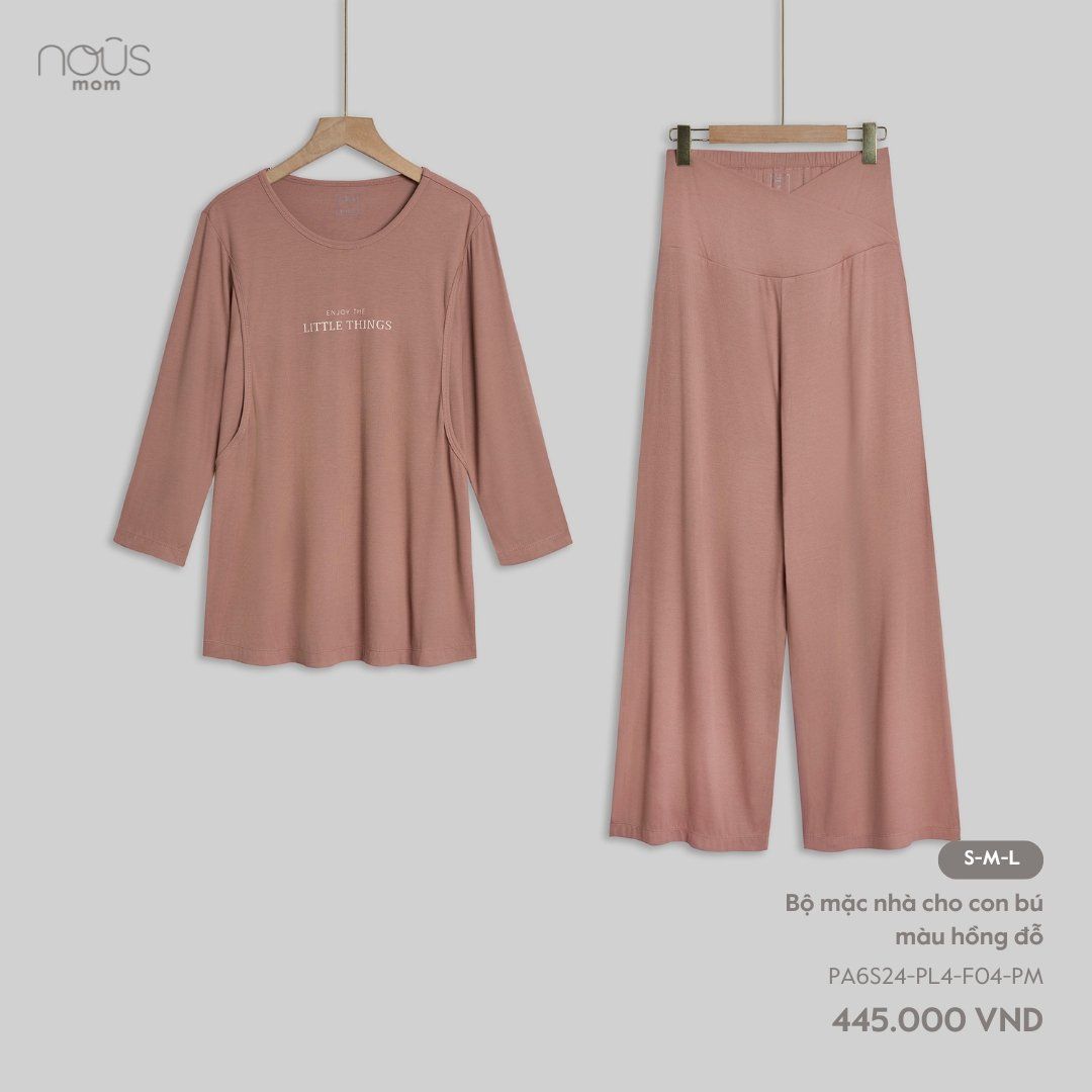  Bộ mặc nhà cho con bú màu hồng đỗ 