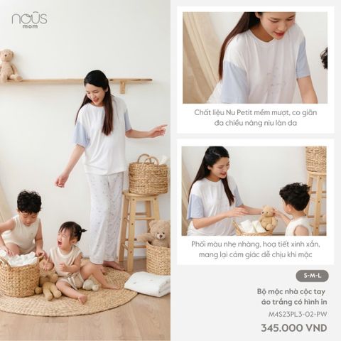 Bộ mặc nhà cộc tay áo trắng có hình in 