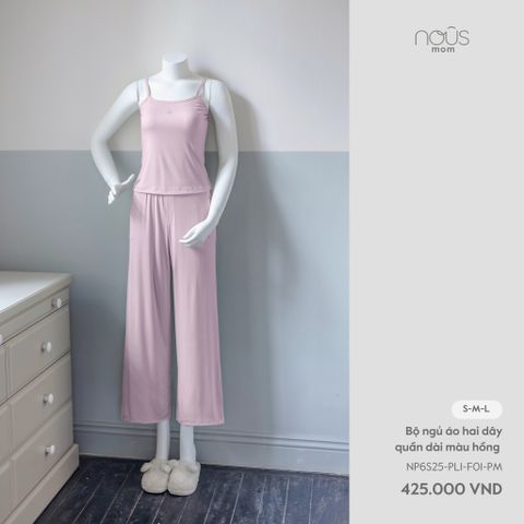  Bộ ngủ áo hai dây quần dài màu hồng 