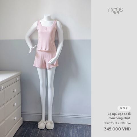  Bộ ngủ cộc ba lỗ màu hồng nhạt 