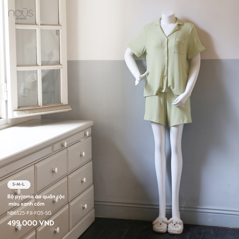  Bộ pyjama áo quần cộc màu xanh cốm 