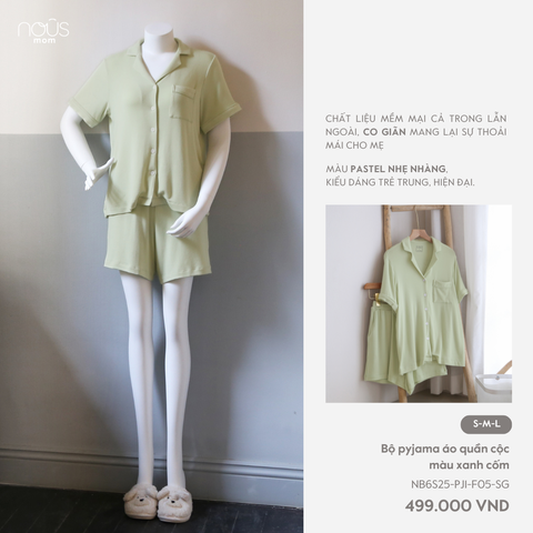  Bộ pyjama áo quần cộc màu xanh cốm 