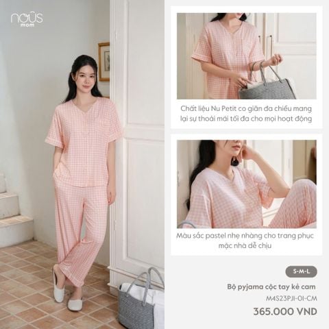  Bộ pyjama cộc tay kẻ cam 
