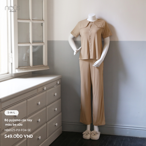  Bộ pyjama cộc tay màu be SỮA 