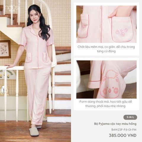  Bộ Pyjama cộc tay màu hồng 