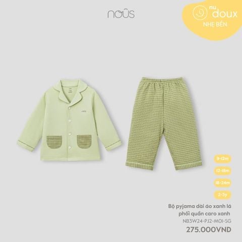  Bộ pijama dài áo xanh lá phối quần caro xanh 