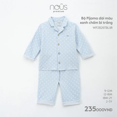  Bộ Pyjama dài màu xanh chấm bi trắng 