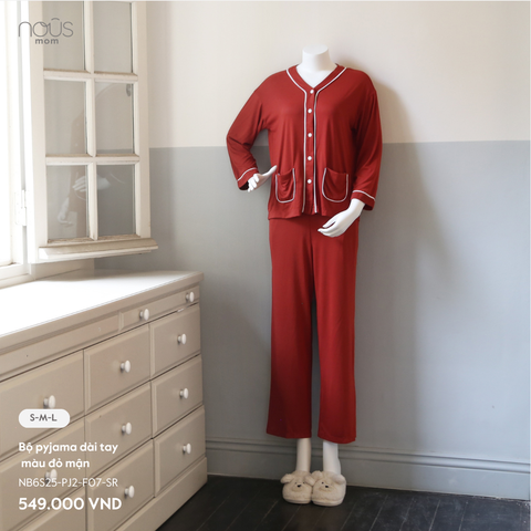  Bộ pyjama dài tay màu đỏ mận 