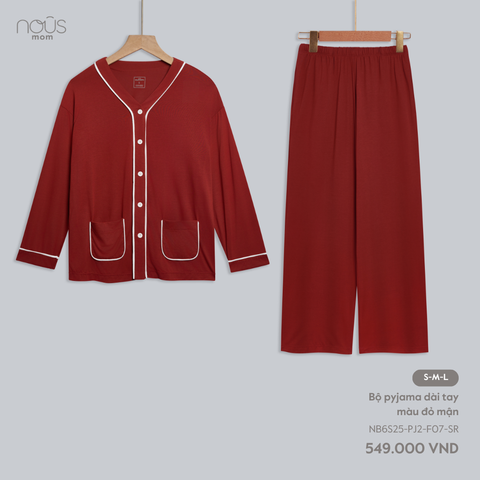  Bộ pyjama dài tay màu đỏ mận 