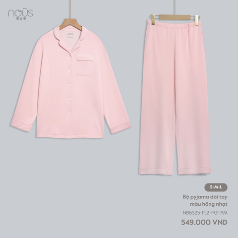  Bộ Pyjama dài tay màu hồng nhạt 