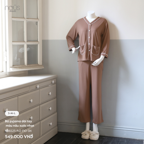  Bộ pyjama dài tay màu nâu xước nhạt 