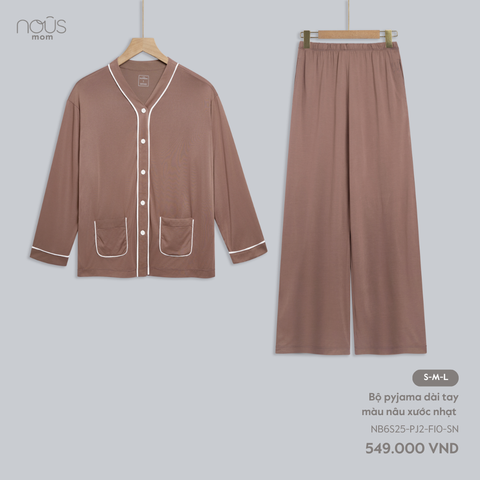  Bộ pyjama dài tay màu nâu xước nhạt 