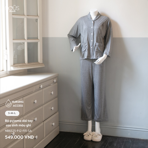  Bộ pyjama dài tay sau sinh màu ghi 
