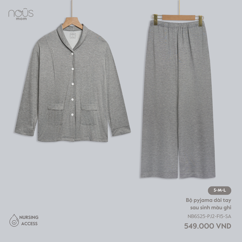  Bộ pyjama dài tay sau sinh màu ghi 