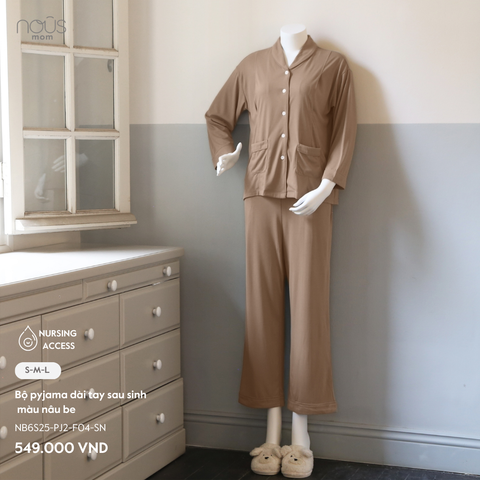  Bộ pyjama dài tay sau sinh màu nâu be 