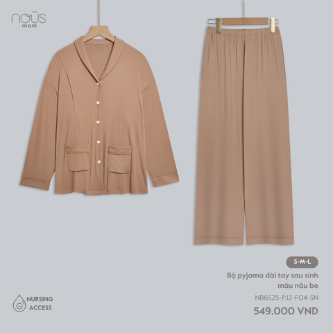  Bộ pyjama dài tay sau sinh màu nâu be 