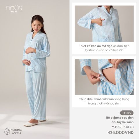  Bộ pyjama sau sinh dài tay kẻ xanh 