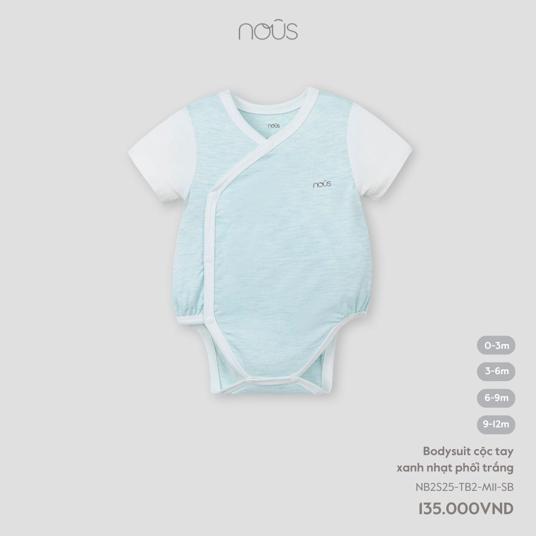  Bodysuit cộc tay xanh nhạt phối trắng 