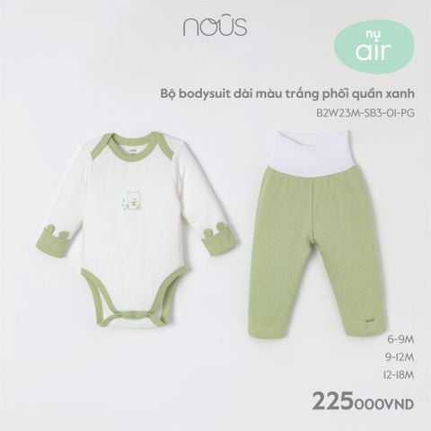  Bộ bodysuit dài màu trắng phối quần xanh 