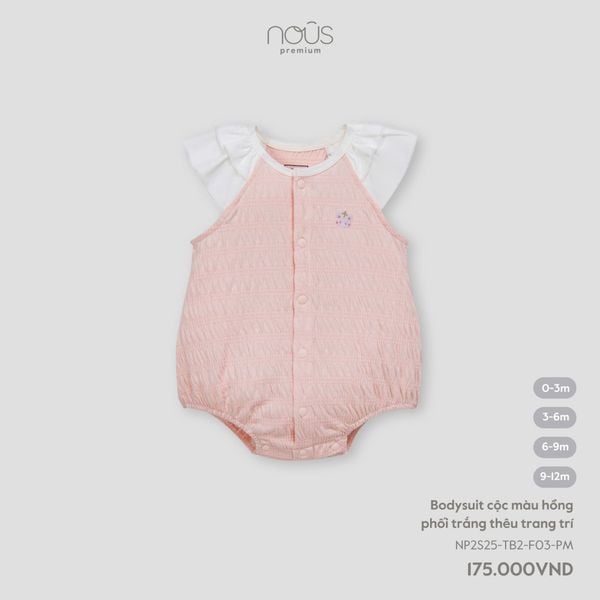  Bodysuit cộc màu HỒNG PHỐI TRẮNG thêu trang trí 