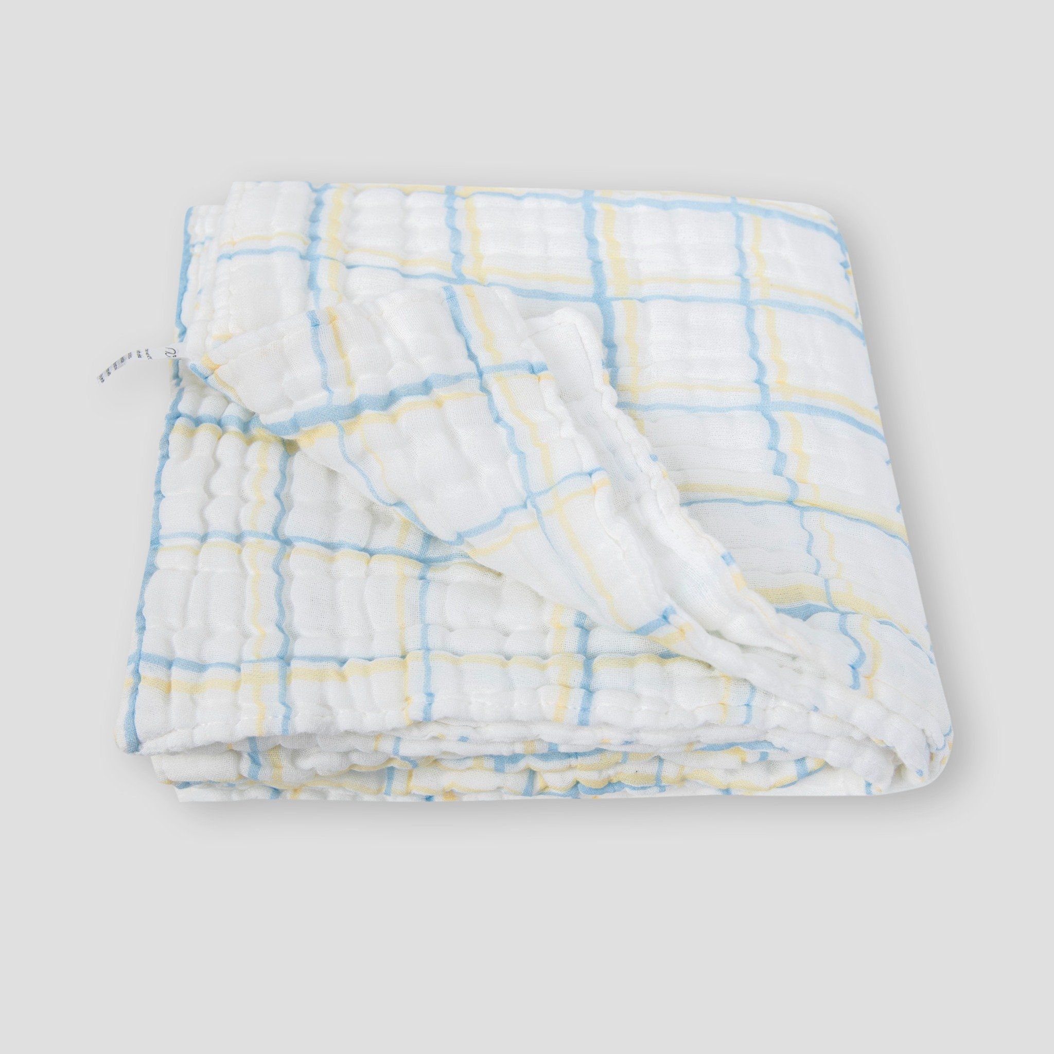  Khăn đa năng muslin 6 lớp họa tiết kẻ xanh 