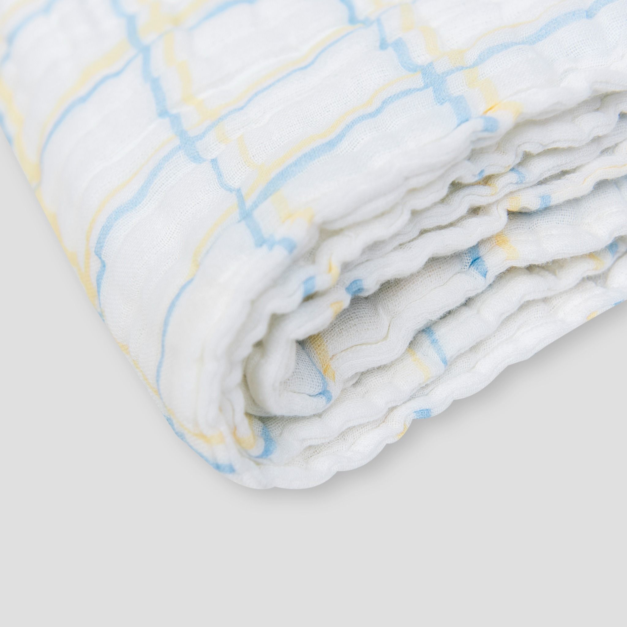  Khăn đa năng muslin 6 lớp họa tiết kẻ xanh 