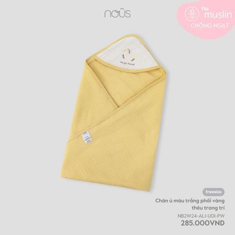  Chăn ủ màu trắng phối vàng thêu trang trí 