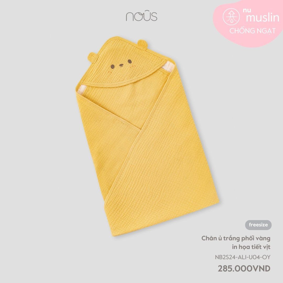  Chăn ủ trắng phối vàng in họa tiết vịt 