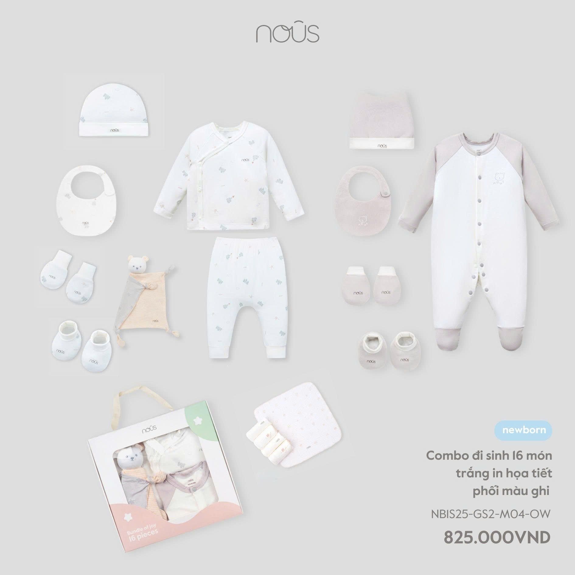  Combo đi sinh 16 món trắng in họa tiết phối màu ghi NB 