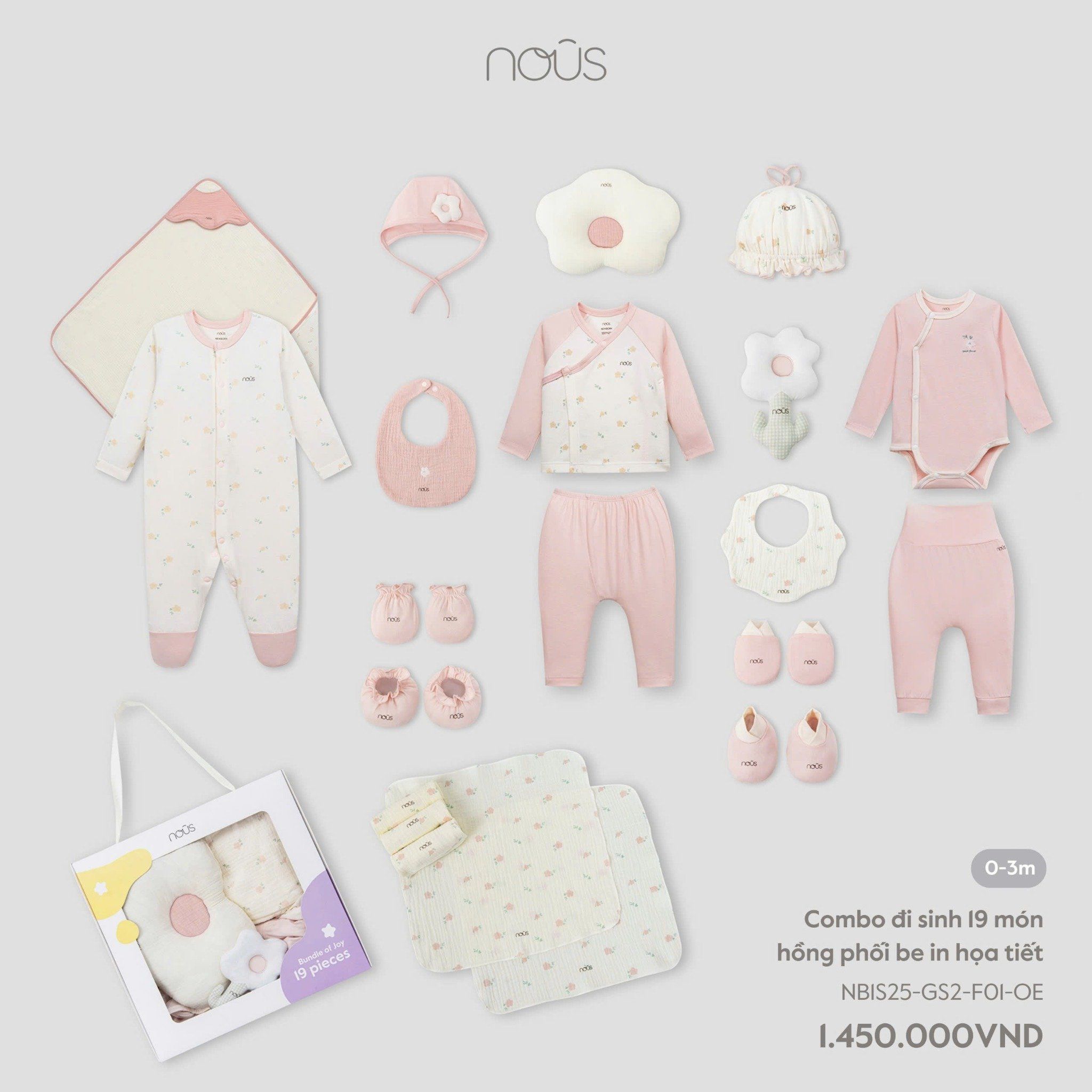  Combo đi sinh 19 món hồng phối be in họa tiết 