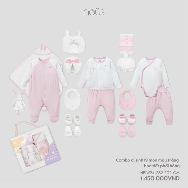  Combo đi sinh 19 món màu trắng họa tiết phối hồng 