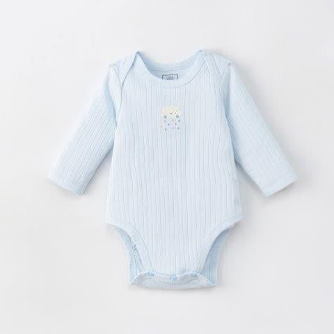 Set 2 bodysuit dài tay trắng - xanh có hình in 