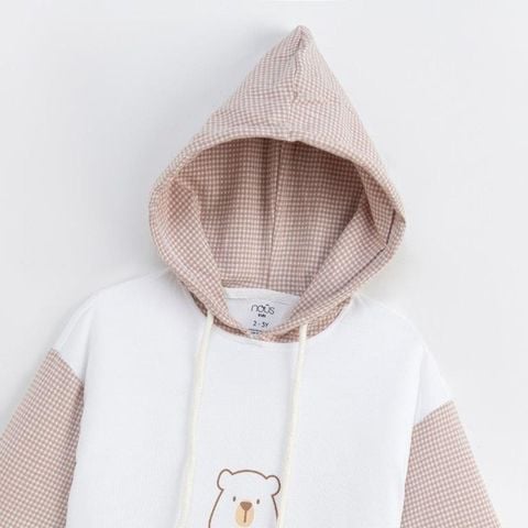  Bộ dài hoodies áo in hình gấu phối quần màu nâu 