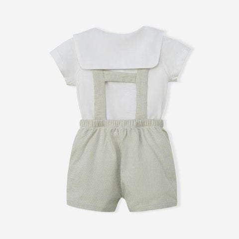  Set yếm và áo màu trắng quần kẻ xanh lá 