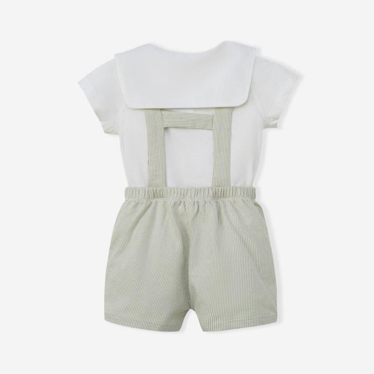  Set yếm và áo màu trắng quần kẻ xanh lá 