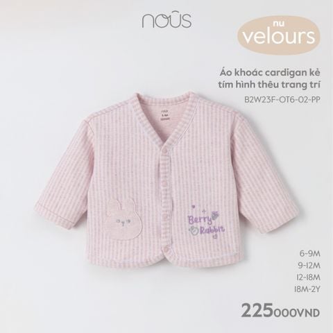  Áo khoác cardigan kẻ tím hình thêu trang trí 