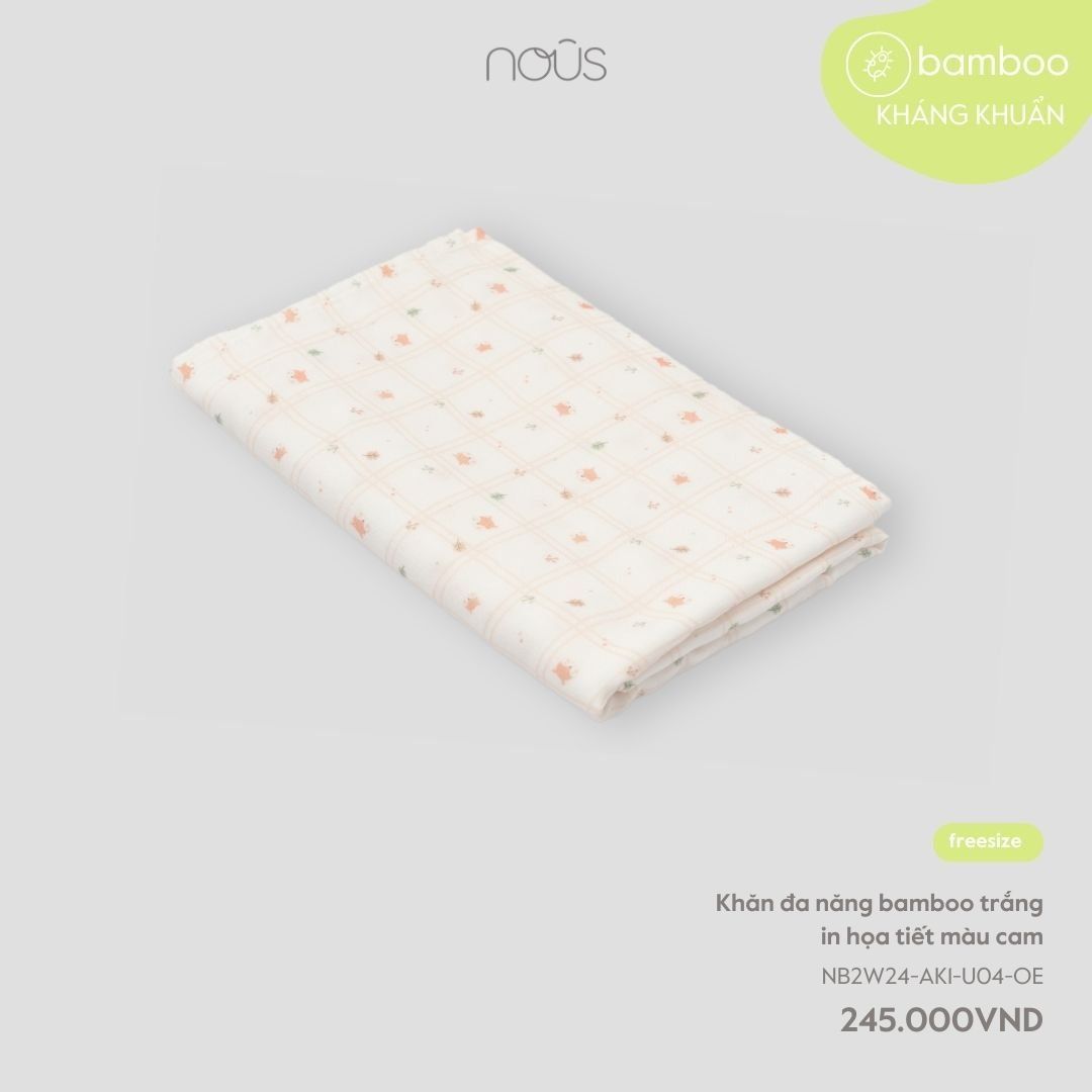  Khăn đa năng bamboo trắng in họa tiết màu CAM 