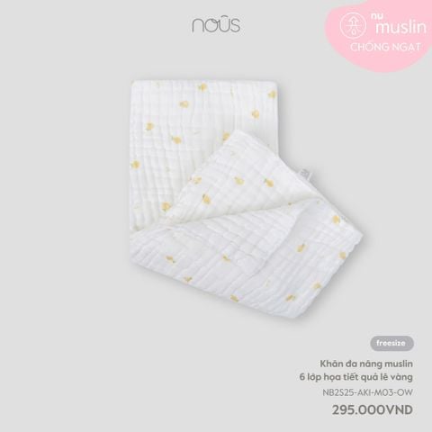  Khăn đa năng muslin 6 lớp họa tiết quả lê vàng 