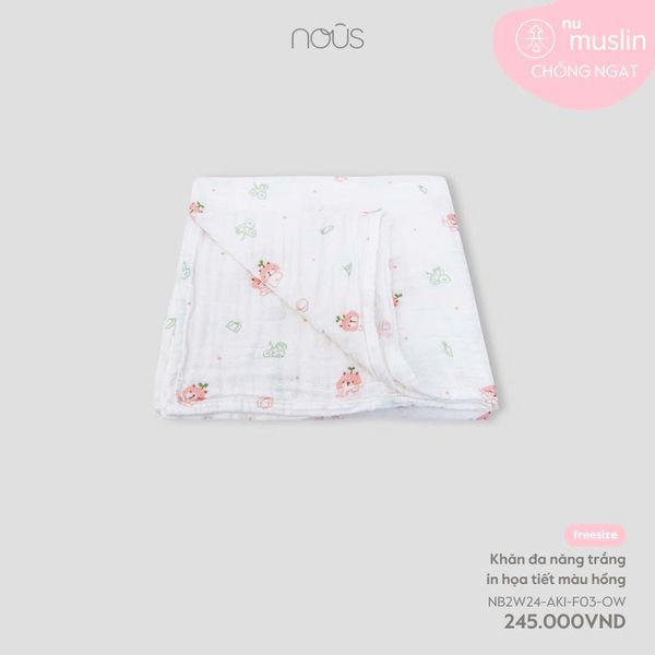  Khăn đa năng trắng in họa tiết màu hồng 
