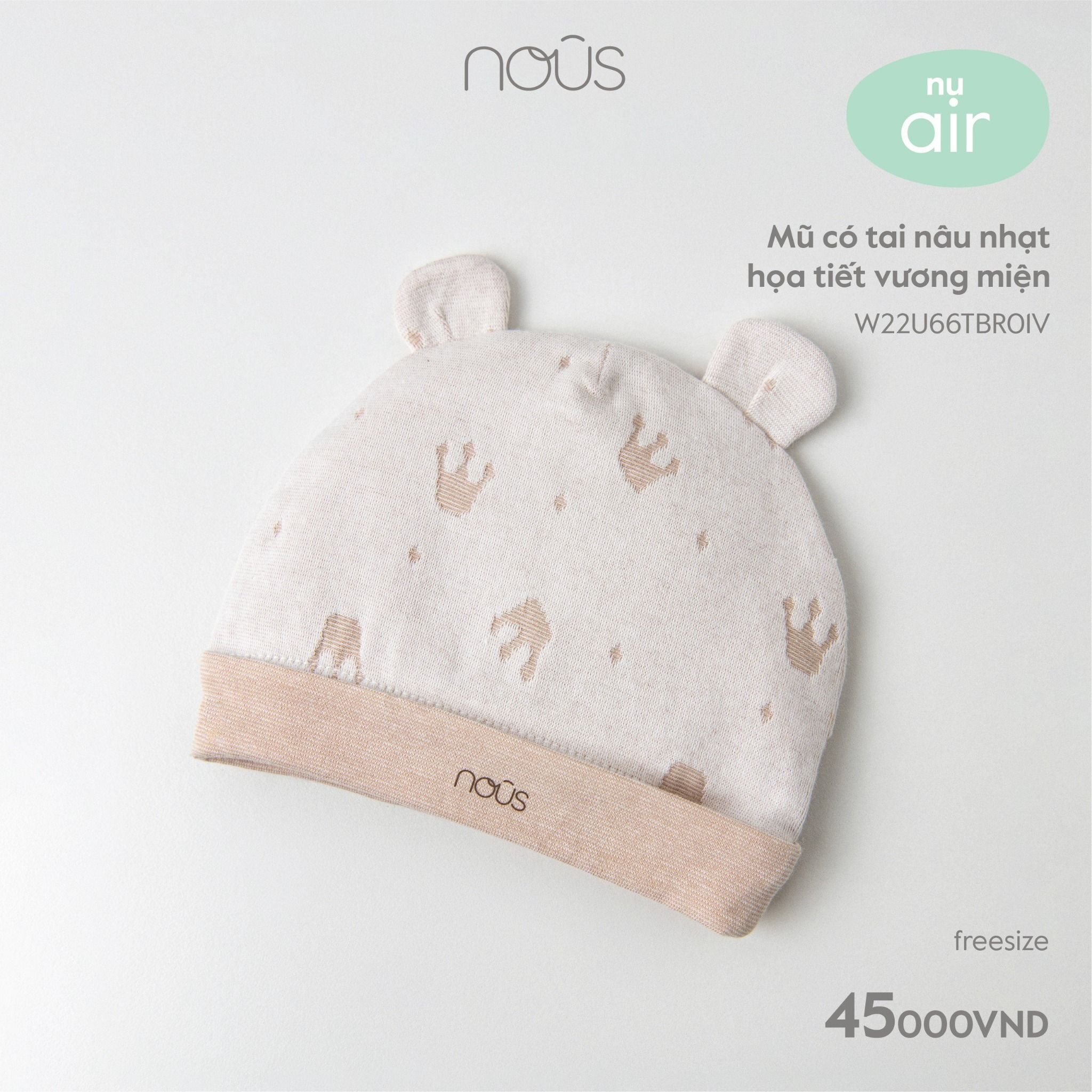  Mũ có tai nâu nhạt họa tiết vương miện 