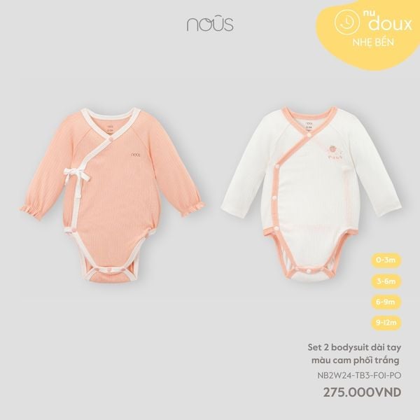 Set 2 bodysuit dài tay màu cam phối trắng 