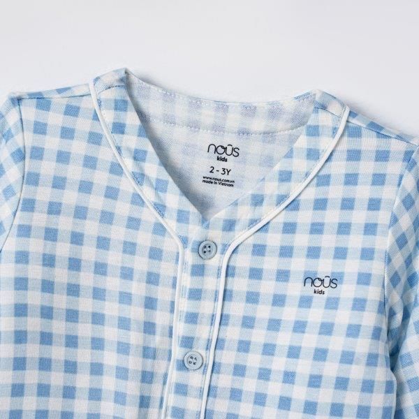  Bộ Pyjama dài tay caro xanh 