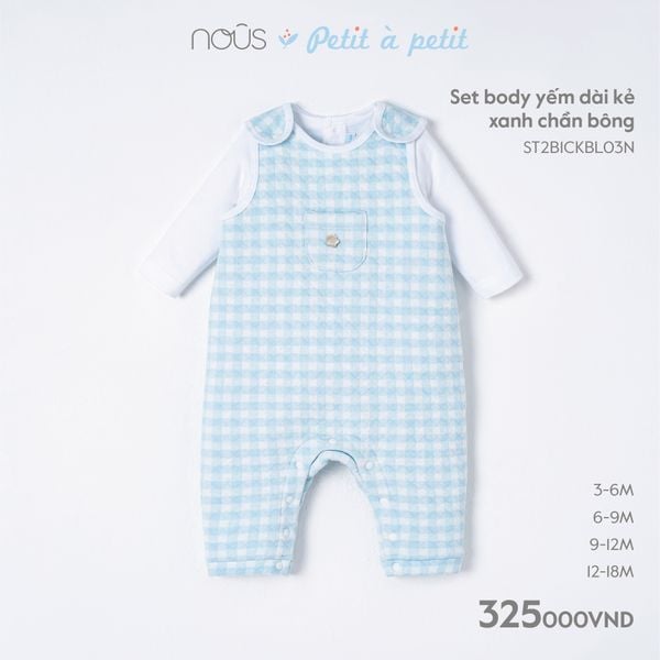  Set body yếm dài kẻ xanh chần bông 